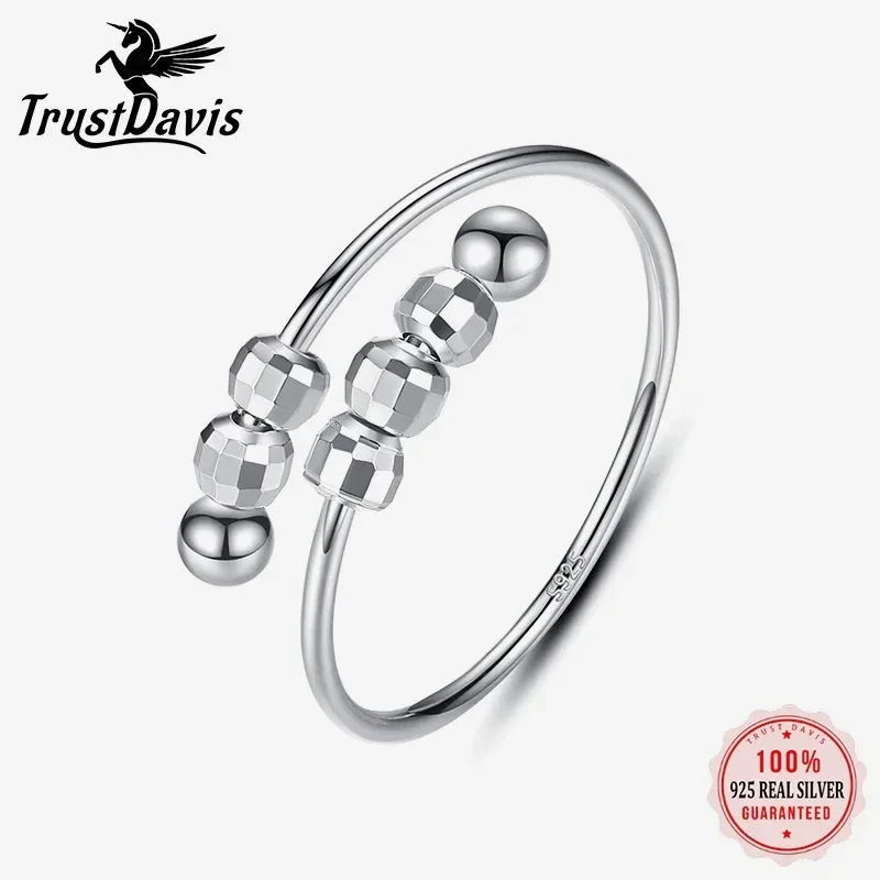 Silver ring TrustDavis Real 925 Sterling Silver Fashion Minimalist Ball Opening Rings for Women Wedding Party Fine S925 Jewelry Gift DA1293 silver rings