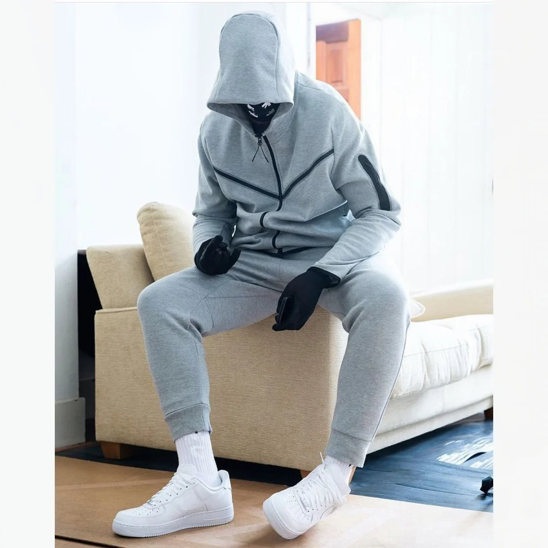 2022MenTracksuits2PieceSetBlackSportsSuitJoggingMenNewBrand