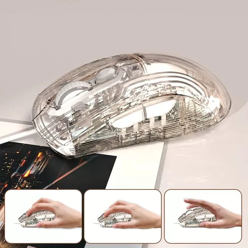Mouse Bluetooth sem Fio Recarregável Luzes Rgb Conectividade Tri-mode Ratos Criativos Transparentes para Laptops Atualização - Imagem 3