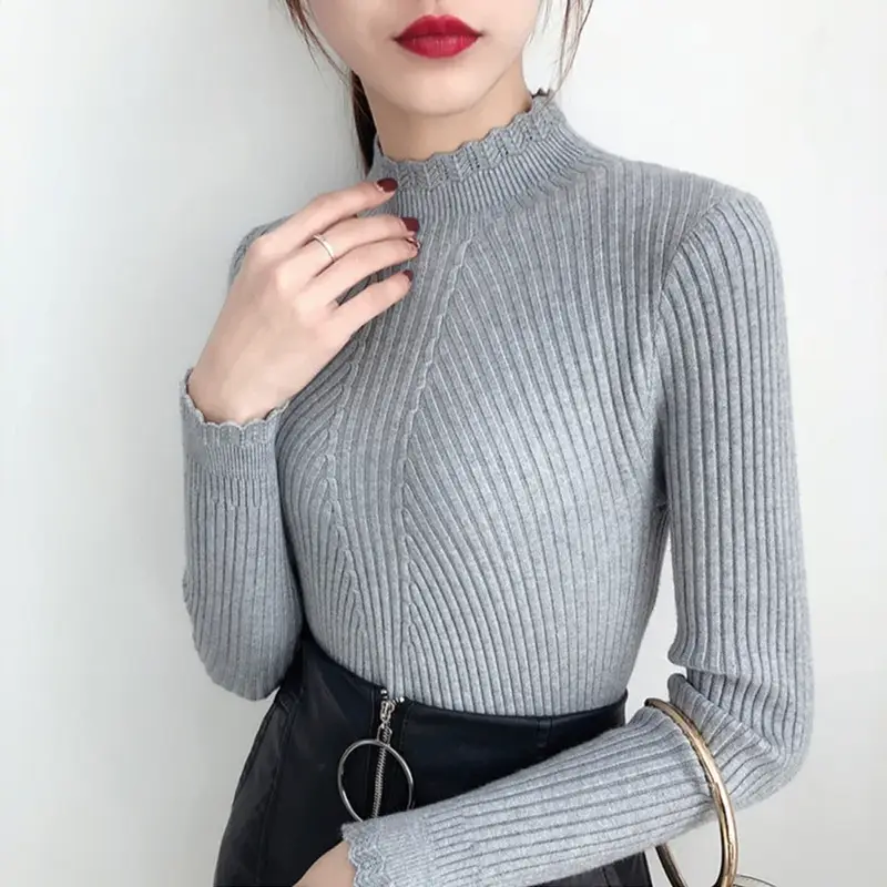 Black White Yellow Pink Flower Turtleneck Sweater Women Chic Tops Girl Knitt Pullovers Long Sleeve Jumper Pull Femme Clothing - Image 6