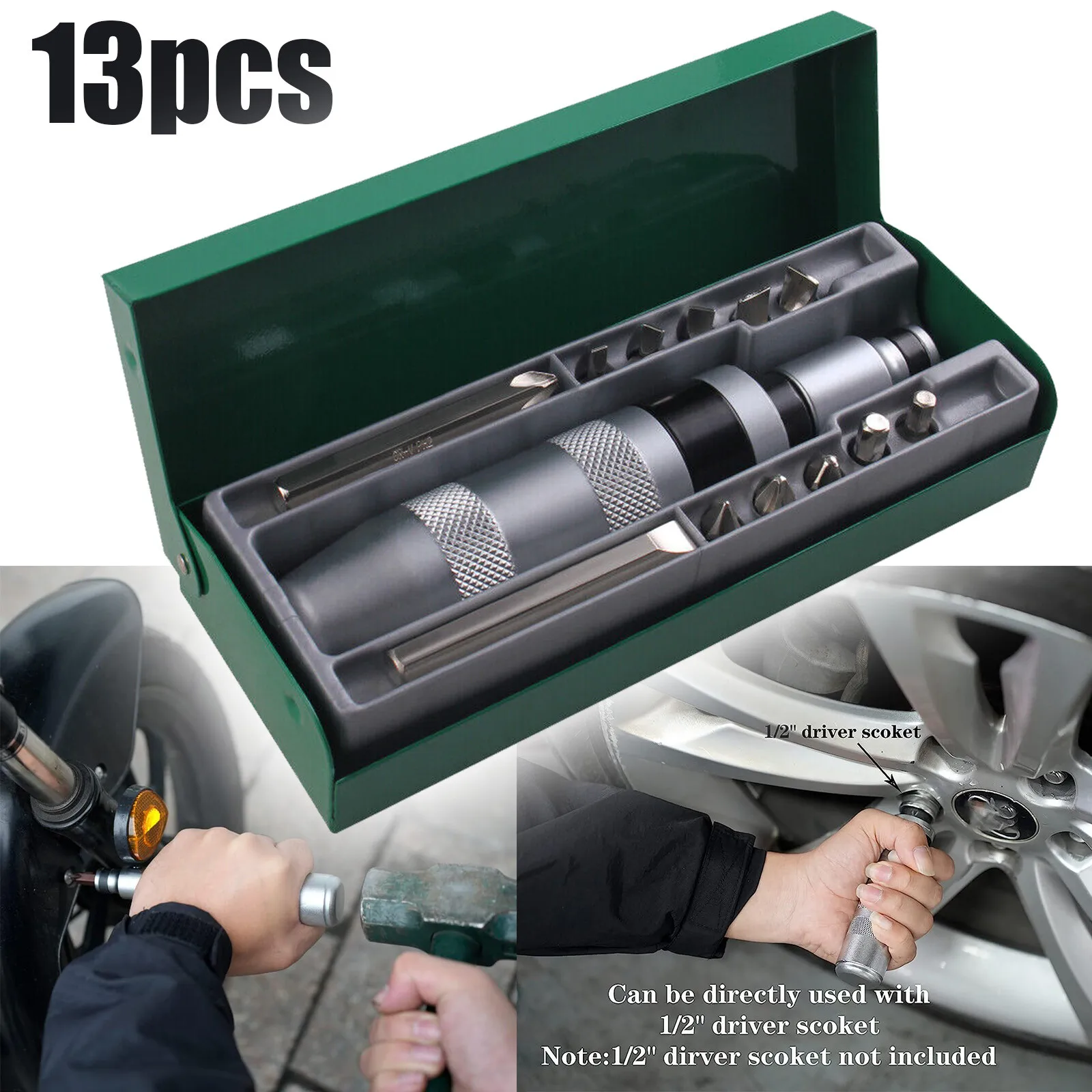 13pcs Manual Impact Driver Set - 1/2in Reversible Hand Impact Screwdriver Bits