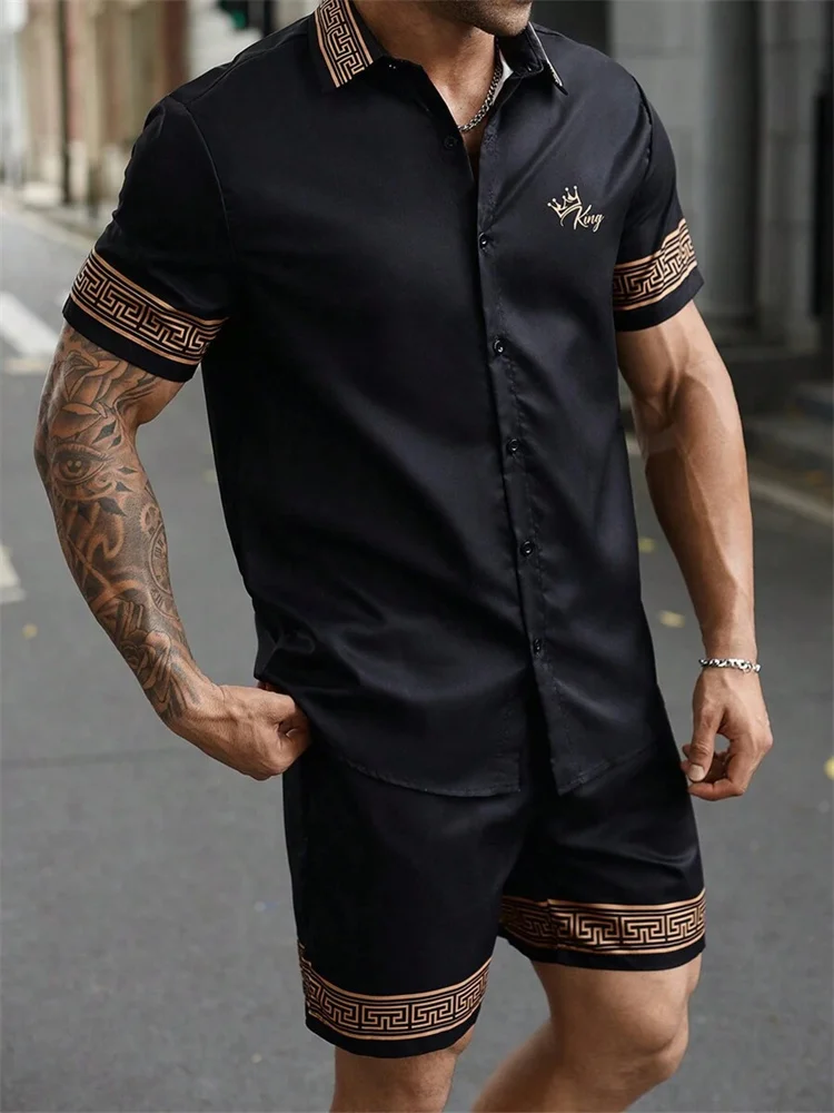 Summer Men's Short Sleeve Shirt And Beach Shorts Set Outdoor Street Men's Fashion Shorts Leopard Print Men's Short Sleeve Shirt 5