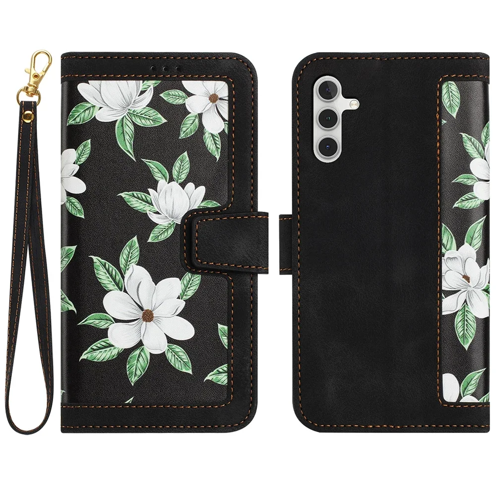 Leather Flip Wallet Case with Strap Cover