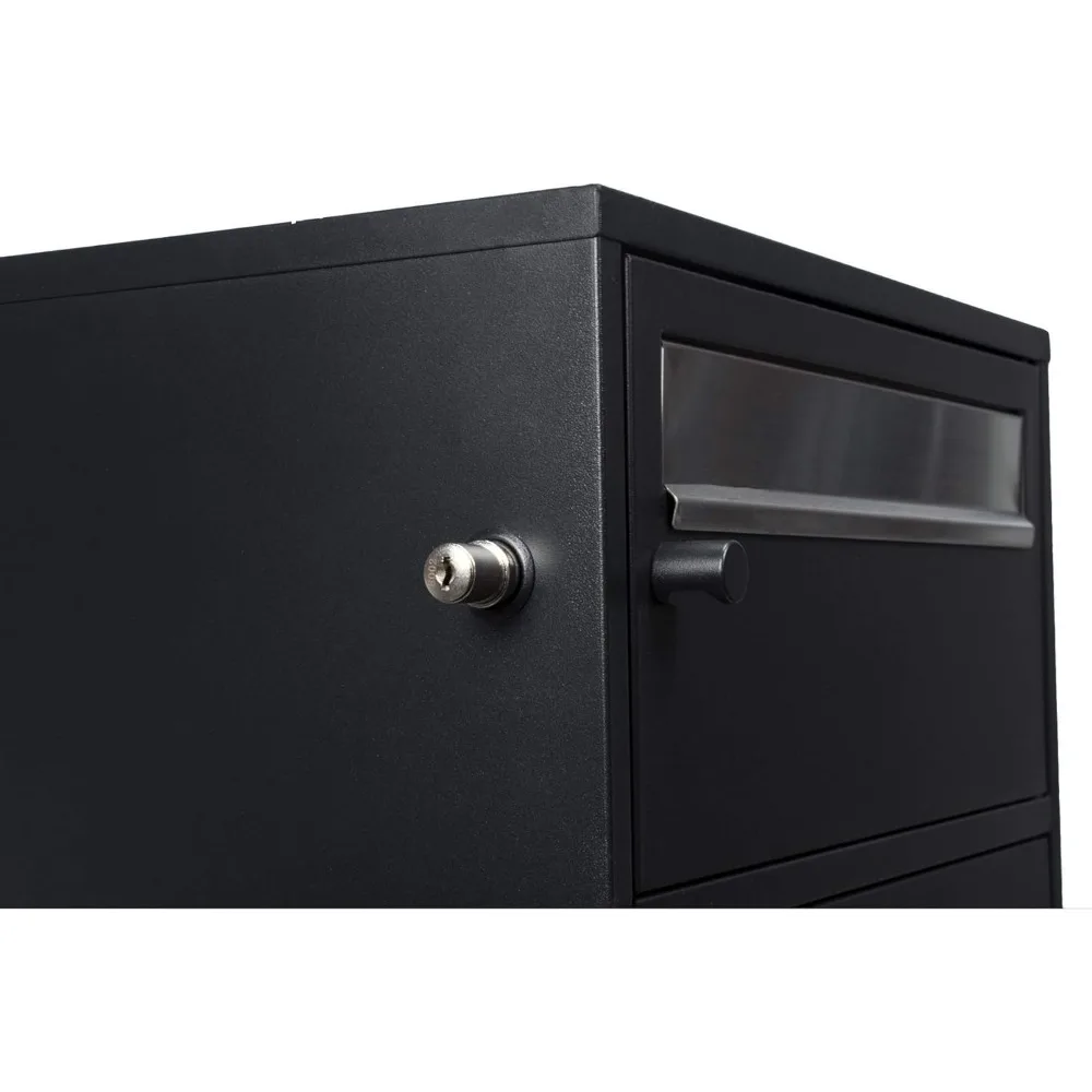 Large Steel Freestanding Floor Parcel Package Drop with Locking Letterbox Drop Mail Box with Multi Compartments, Black