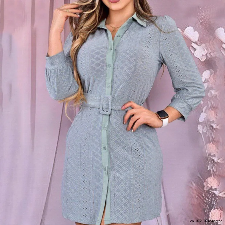 

Белое кружевное платье Elagant, женские весенне-летние хлопковые мини-платья с длинным рукавом, женские пикантные платья с поясом, новинка 2023