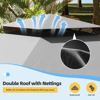 10x13 FT Outdoor Gazebo for Patio, Heavy Duty Party Tent with Double Roofs, Outdoor Canopy with Curtains and Nettings for Deck, 3