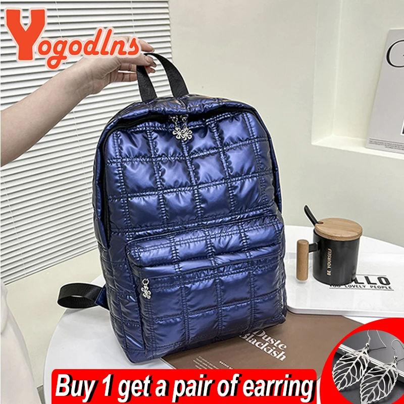 Yogodlns Winter Space Cotton Backpack Women Large Capacity School Bag for Student  Waterproof Nylon Rucksack Travel Female Pack
