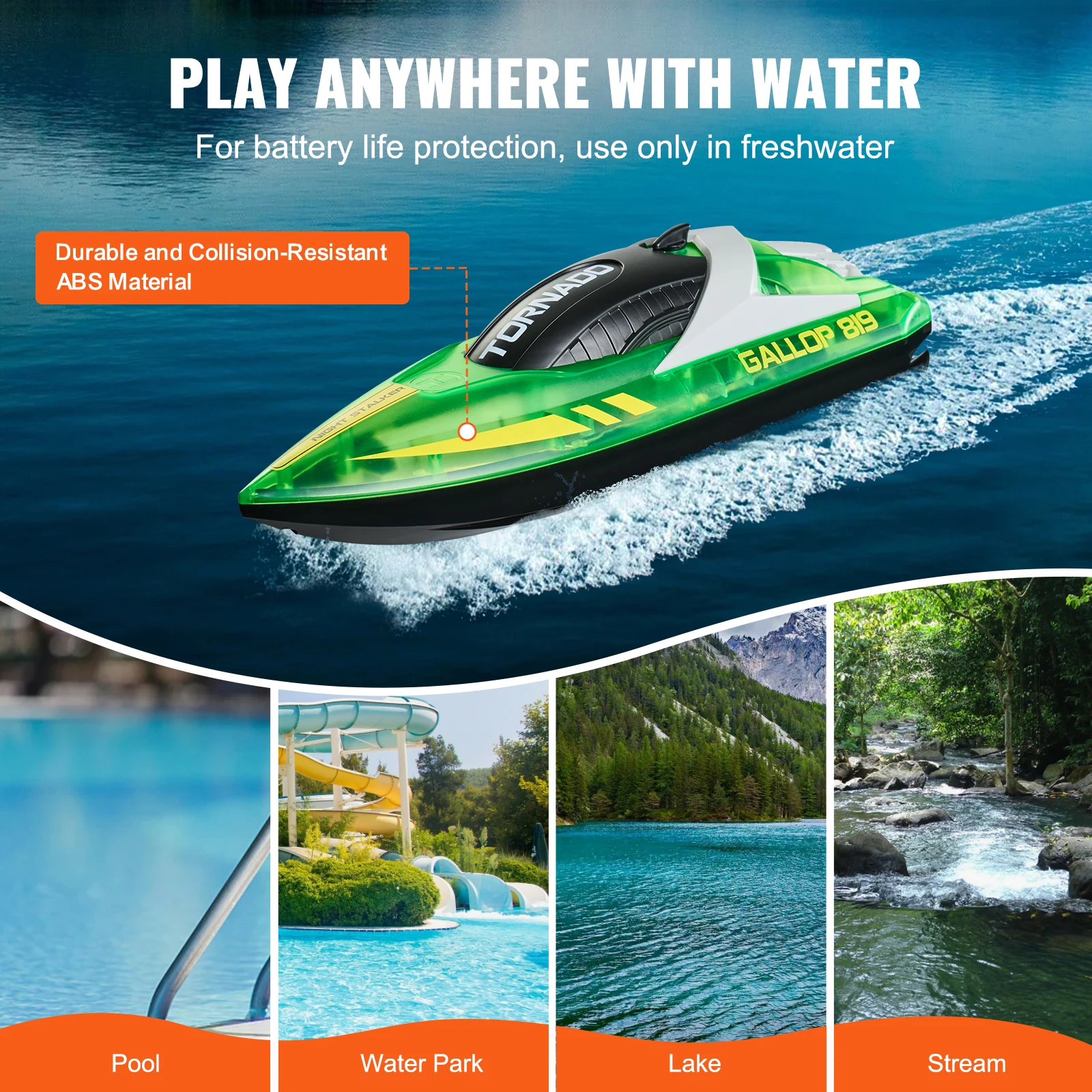 VEVOR HJ819 RC Boat 2.4GHz 12 km/h High Speed Remote Control Racing Boat Waterproof Electric Radio Toys for Boys 14Y+ Gifts 4
