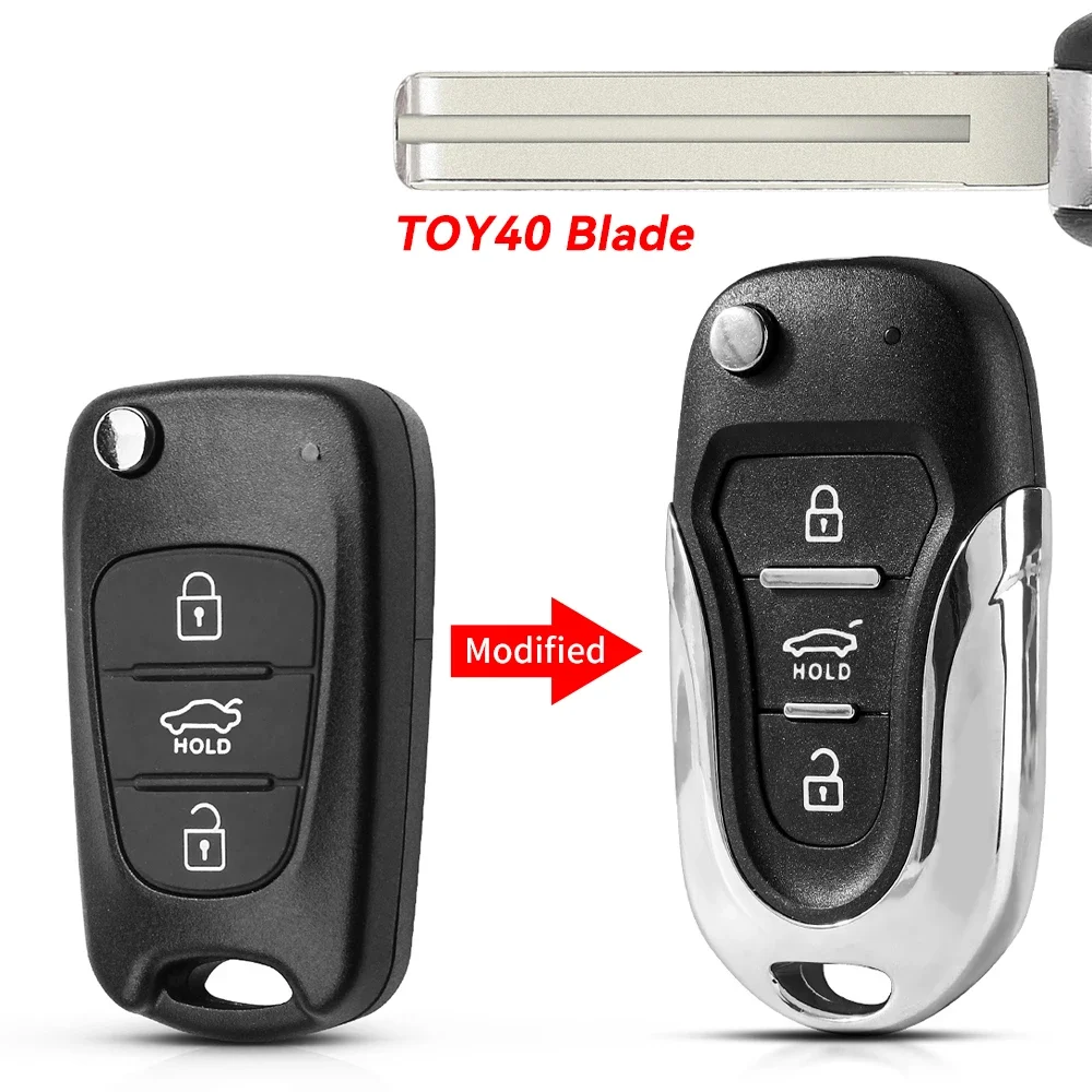 KEYYOU Replacement Folding Modified Car Key Case - 3 Buttons