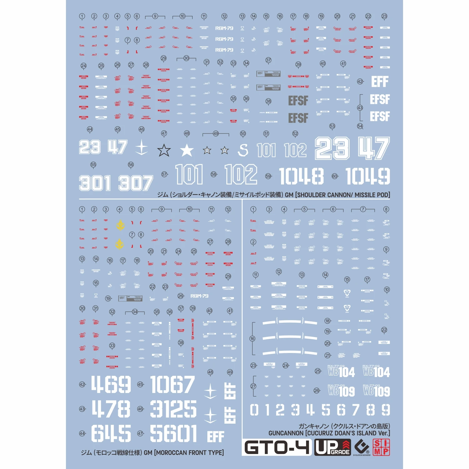 GM 어깨 대포/미사일 포드/GM 모로코 전면 유형/Guncannon Cucuruz Doan's Island Ver 모델 DIY 스티커 용 EVO 데칼 GTO-4