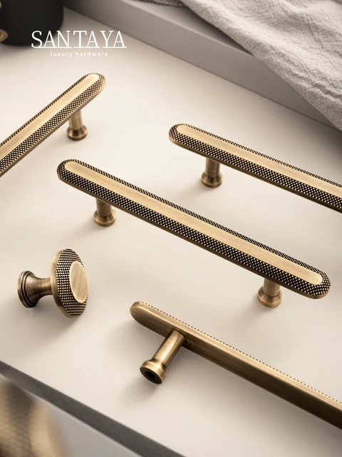 Santaya Knurled ตารางทองเหลืองโบราณตู้ครัวจับ Bronze ดึงตู้ครัว T บาร์ดึงฮาร์ดแวร์ตู้ลิ้นชัก 1