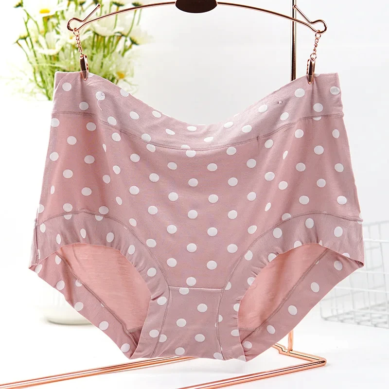 

Modal Large size Panties for fat Lady Fashion Polka dot briefs High waist wide leg boyshorts cotton crotch underpants