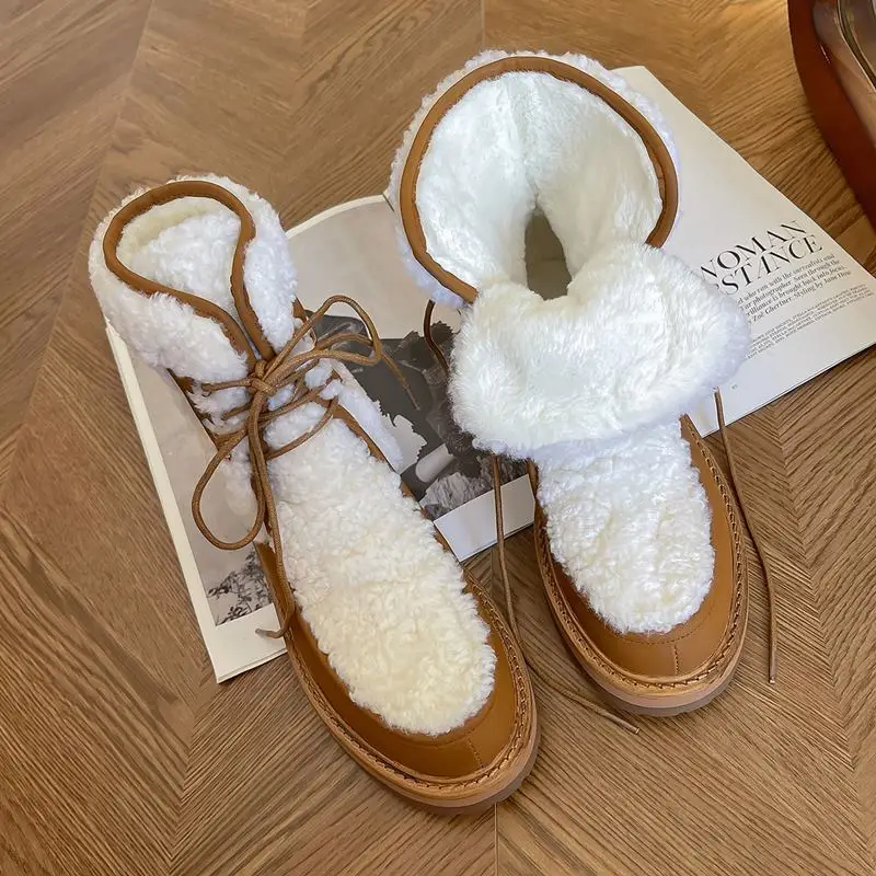 

Size 33-40 Real Wool Soft Genuine Leather Thick-soled Waterproof Women Boots Fashion European Winter Keep Warm Snow Boots