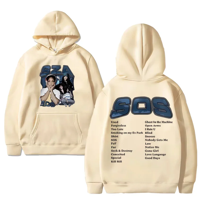 Singer Sza Music Album Sos Printed Hoodie Men Women vintage Hip Hop streetwear Fleece Long sleeve Unisex pullover Sweatshirt