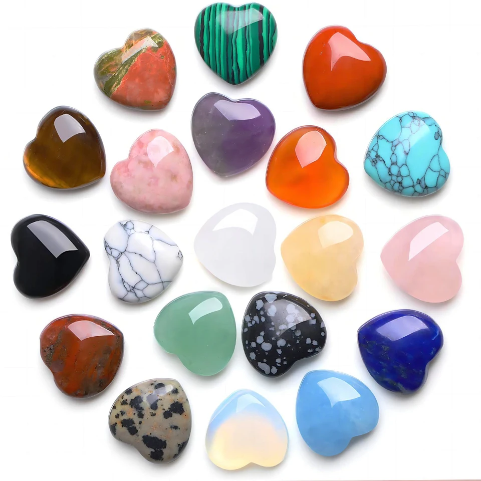 7 Pcs Mini Crystal Heart Stone Sculpture Decor Carved Polished Cute Heart Stones Reiki Healing Chakras Meditation