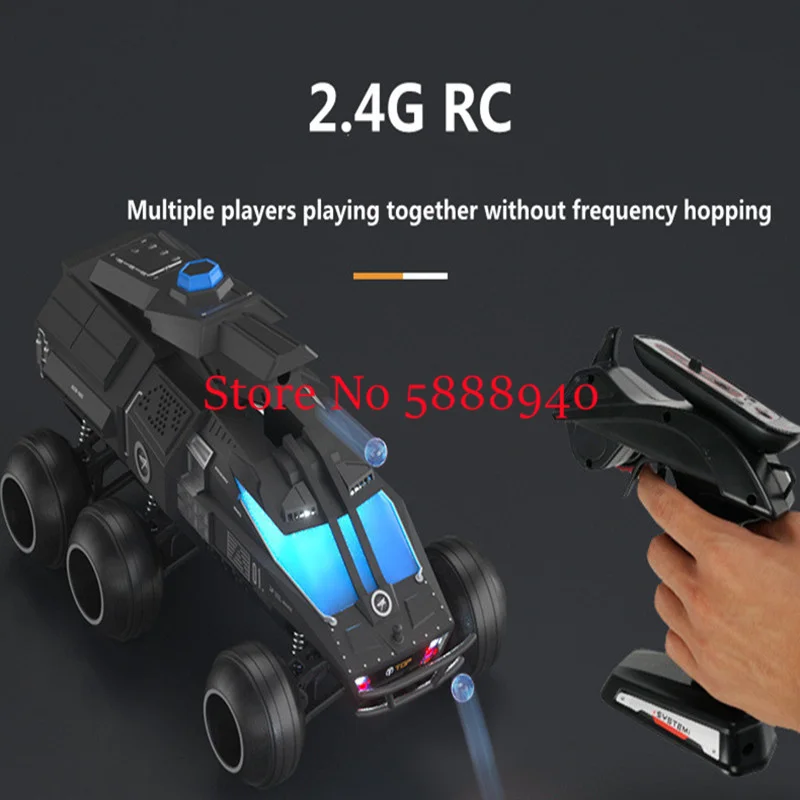 6WD High Speed Space Mars Exploration Remote Control Tank Vehicle 2.4G Off Road Ejection Elevating Turret Launch Bullet RC Truck 5