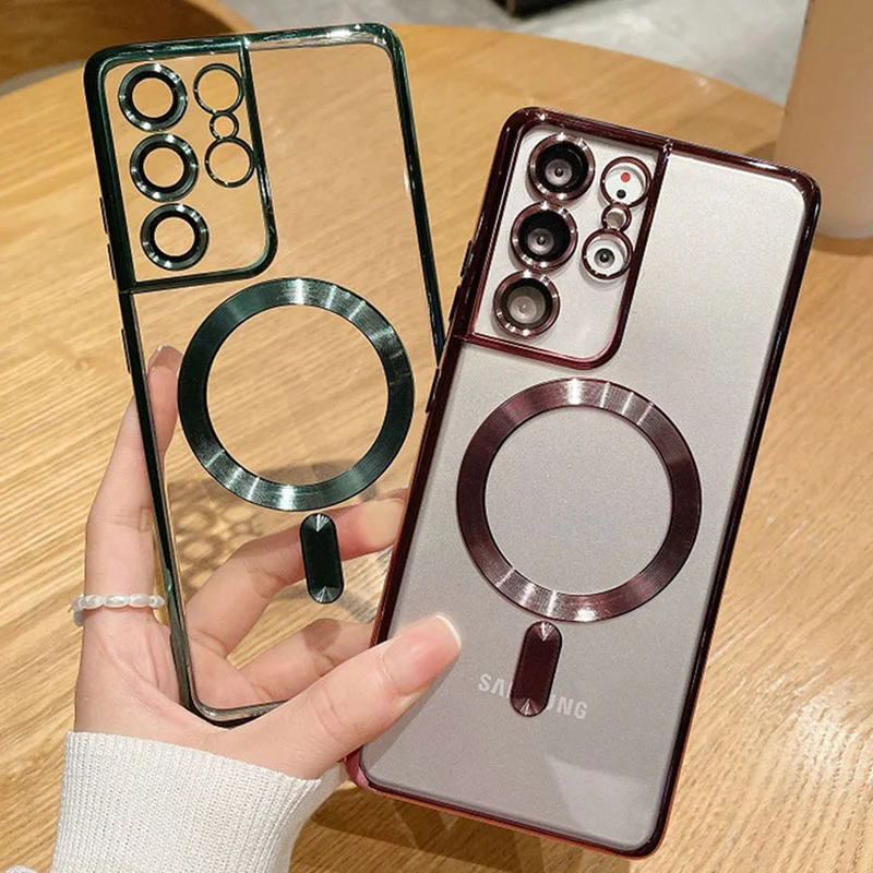 Für Magsafe Wireless Charge Fall Für Samsung Galaxy S23 S22 S21 Ultra Plus Klar Luxus Transparent Silikon Überzug Abdeckung Fällen_voghion.com