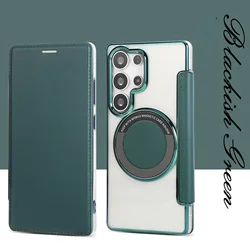 Premium Plating Magnetic Phone Case with RFID Blocking Card Holder Wallet and Leather Cover - Galaxy S23 Ultra (Green)
