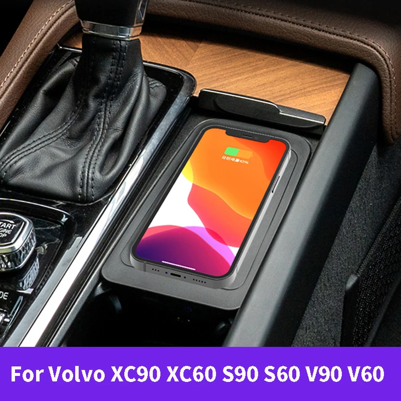 

Car QI Wireless Charger For Volvo XC90 S90 V90 XC60 V60 S60 Car Accessories Mobile Phone wirCharging Plate With Cigarette Lighte