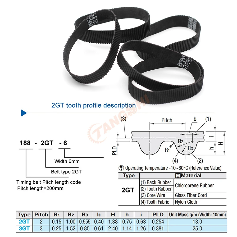 2GT 고무 폐쇄 루프 타이밍 벨트, 폭 6mm, 둘레 630mm  1142mm, GT2 3D 프린터 동기 벨트 부품, 2GT-640 2GT-750 1068