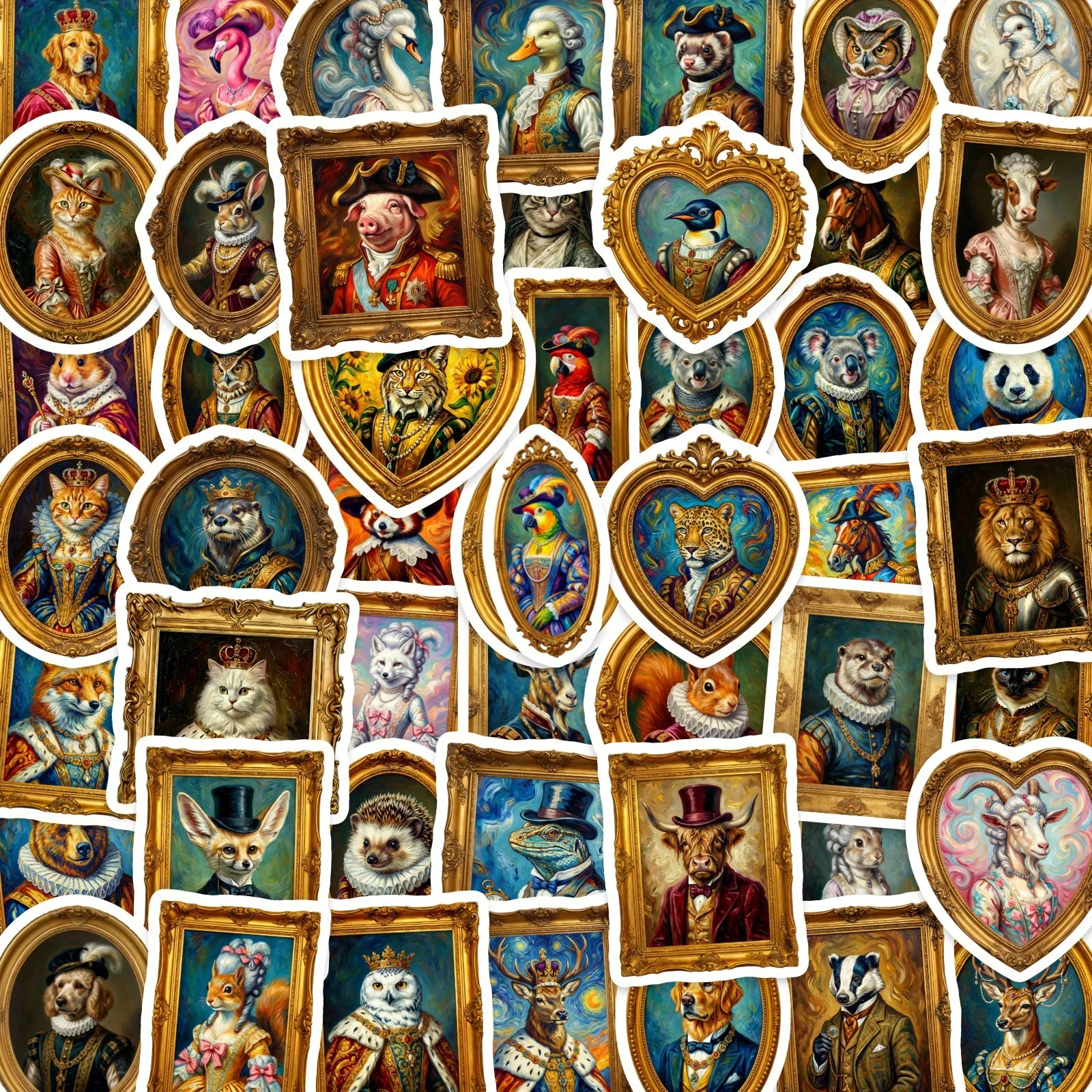 50Pcs 유럽 프레임 동물 스크랩북 스티커 클래식 고귀한 스타일 방수 장식 컵 전화 앨범 파일 폴더 스케이트 데칼