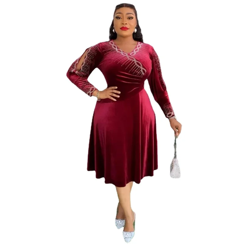 

African Women Plus Size Evening Dresses Wedding Party Luxury 2024 Flannel Gown Stick a diamond Dashiki Ankara Africa Clothing