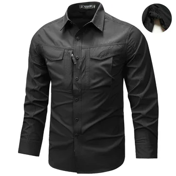 Camicia a maniche lunghe da uomo primavera autunno Camicie da lavoro tattiche da uomo Top Camicie cargo da pesca per escursionismo multitasche da esterno ad asciugatura rapida 1