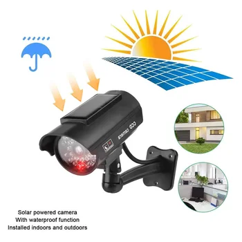 Solar Powered Fake Security Camera Outdoor, Realistic Dummy CCTV Surveillance with Flashing Red LED, Adjustable Mount & Warning 1