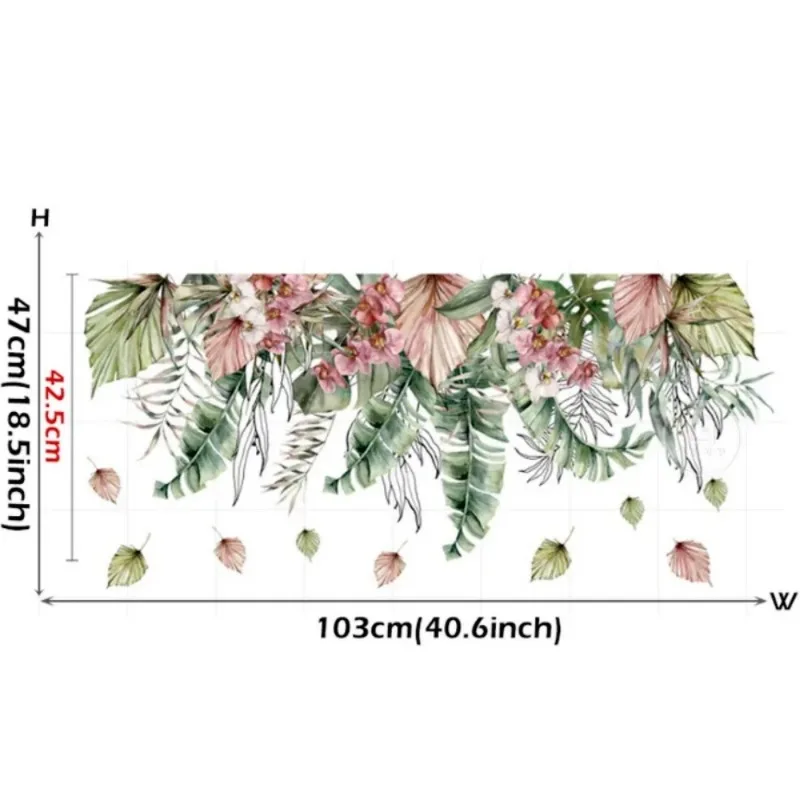Watercolor Green Leaf Tropical Plant Wall Sticker Living Room Bedroom Wall Corner Decal Pink Leaf PVC Sticker