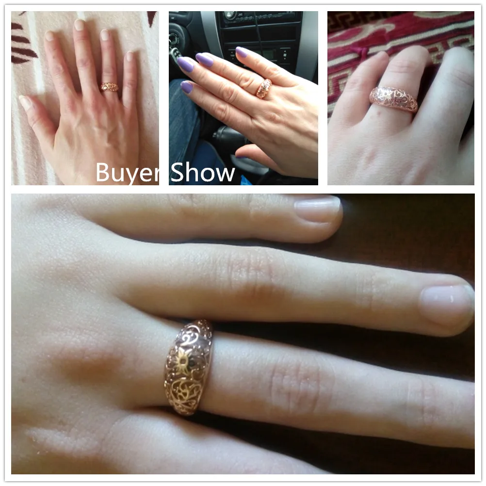 Gold Color Rings Gold Color Ring Finger Ring ZHOUYANG Vintage Chunky Ring For Women Hollow Out Flower