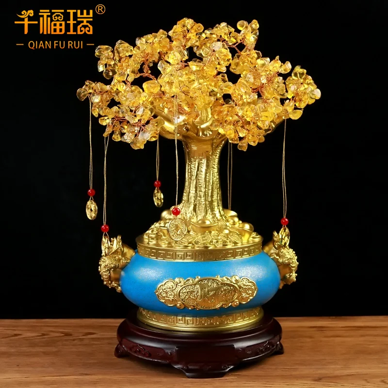 

Home decor accessories Yellow Crystal Money Tree Ornament Resin Crafts Wine cabinet decoration Gift for opening a company store