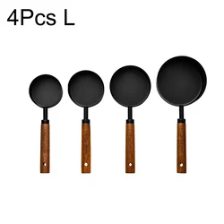 Premium Wooden Handle Stainless Steel Measuring Cup and Spoon Set (4Pcs Black L)