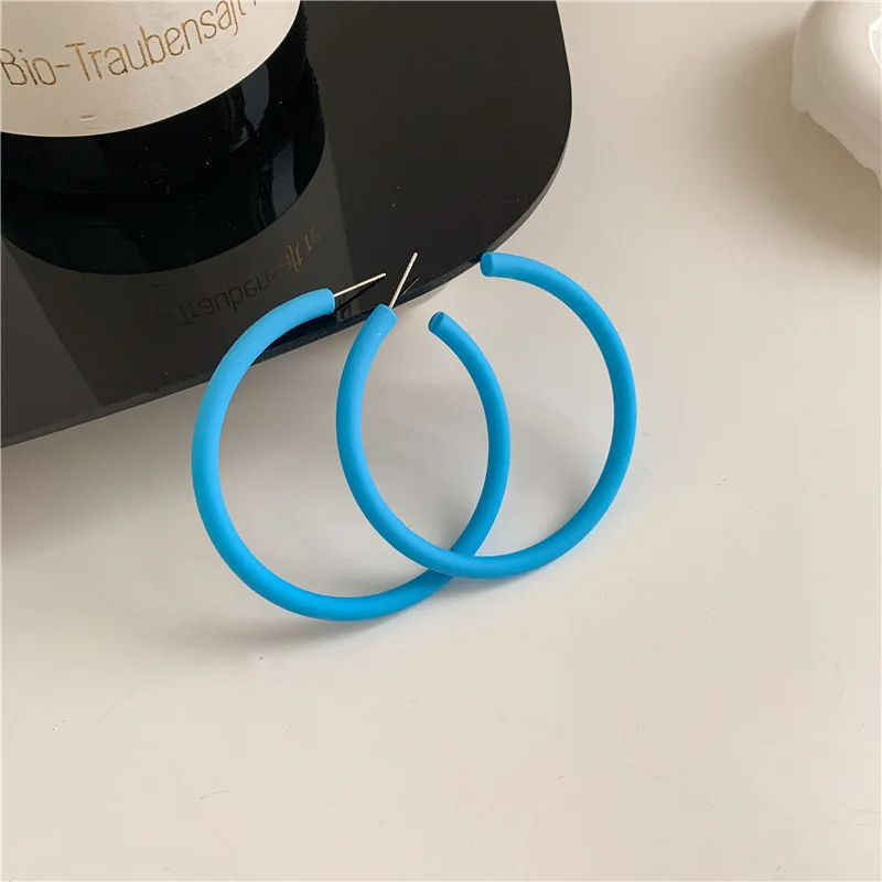 Chunky C-Shaped Acrylic Hoop Earrings For Women - Large Geometric Statement Jewelry In Blue