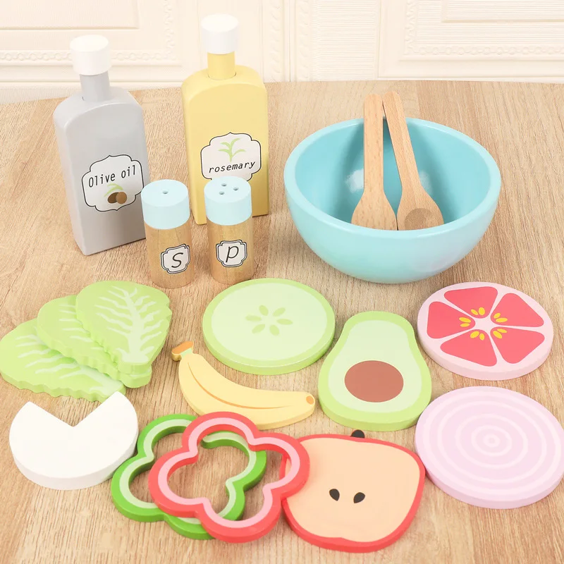 Wooden Pretend Play Food Kitchen Toys Classic Cutting Cooking Set Kids HousePlay Educational Imitation Game Toys for Girls Boys 2