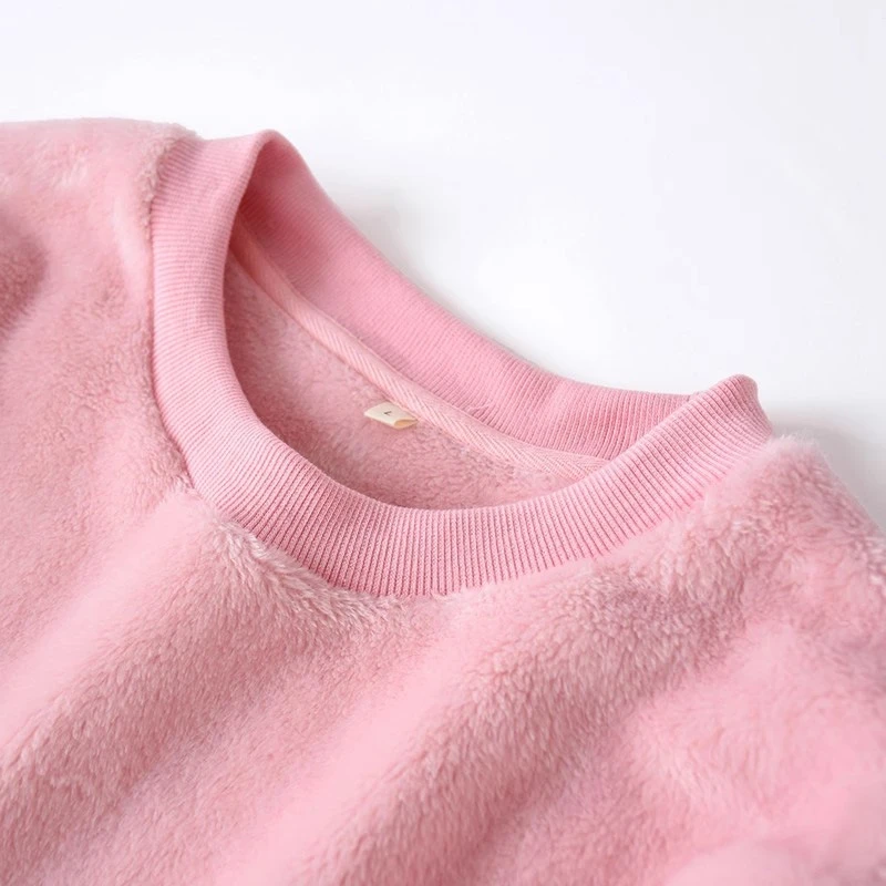 Winter Flannel Couple Pajamas Thickened Fleeced Warm Round Neck Pullover Women Men Home Sleepwear Fall Solid Casual Pyjama Suit