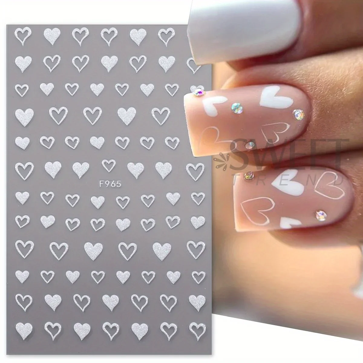 3pcs Glitter Holographic Nail Stickers Shimmer White Heart Star Butterfly Design 3D Decals Sliders Kawaii Theme Manicure Decor