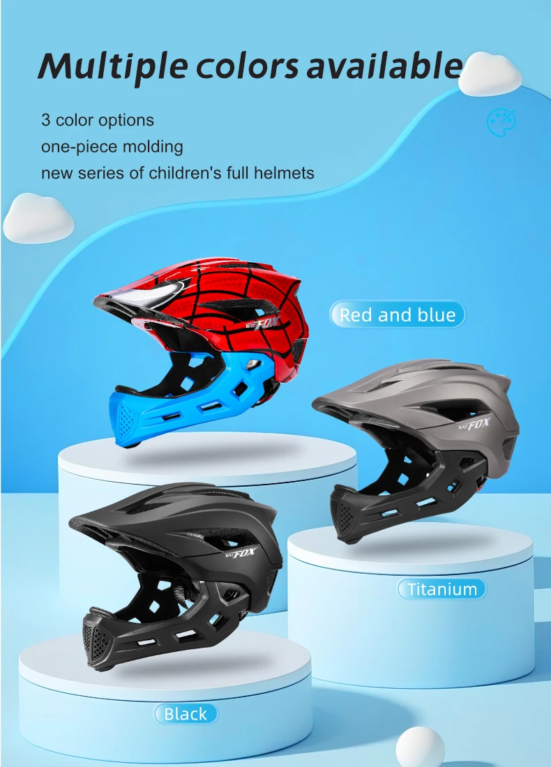 BATFOX Kinder Integral-Fahrradhelm Abnehmbares Kinn Laufrad Skateboard Rollschuhlaufen Sicherheitskappe Kinderfahrrad Fahrradausrüstung – Detail 3