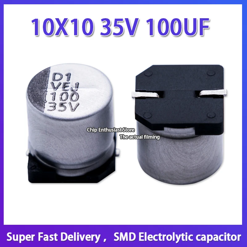 2x Nichicon FW 100uF 35V, condensatore elettrolitico radiale, 6,3x11mm, UFW1V10