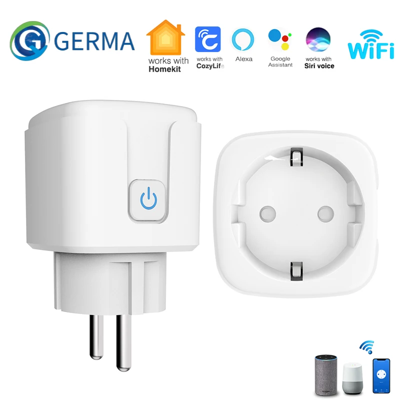 

GERMA WiFi EU Smart Plug Socket Adaptor 16A Wireless Remote Siri Voice Control Power Socket Outlet Timing Apple Homekit For IOS