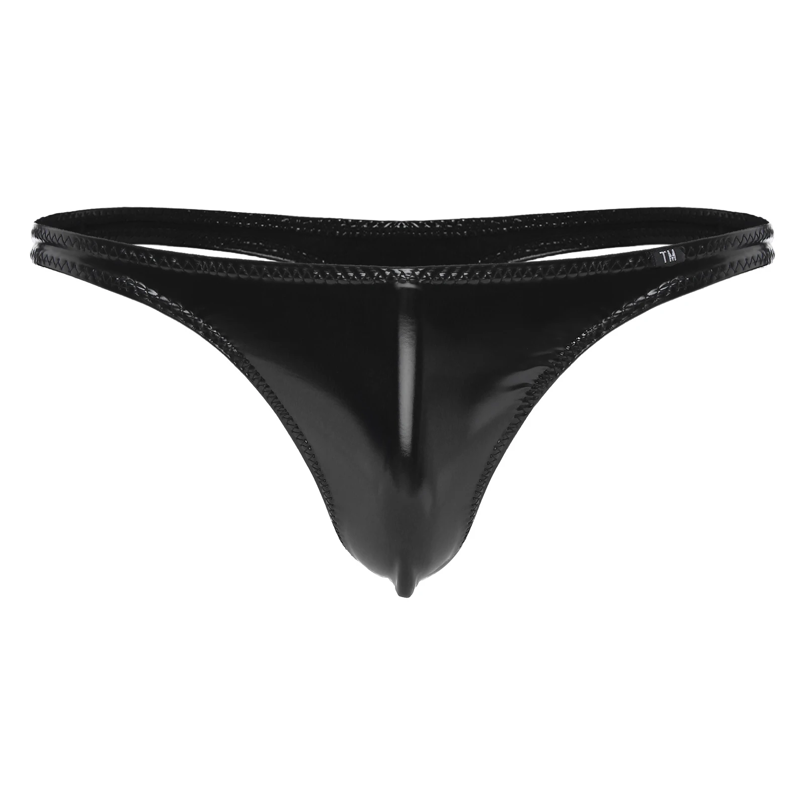 

Black Mens Patent Leather Bulge Pouch G-string Wet Look T-back Low Rise Open Butt Thong Underwear