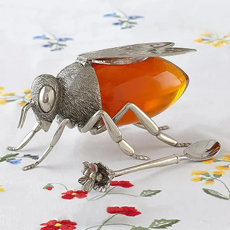 Bee Honey Pot Honey Storage Jar Decorative Ornament Bee Jar Transparent Seasoning Kitchen Spice With Spoon