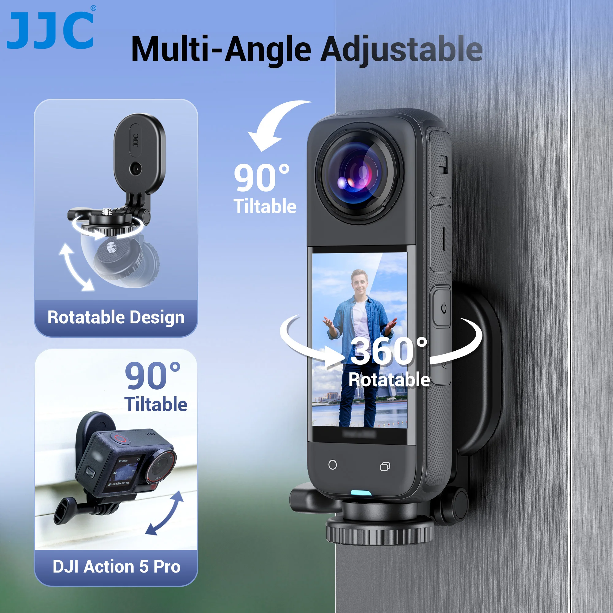 Magnetic Mount for Action Camera Stand Bracket with 1/4 Screw for Insta360 X4/X3/X/GO Pro 3/2/DJI Pocket 3/Action 5 pro/4/3/2 4
