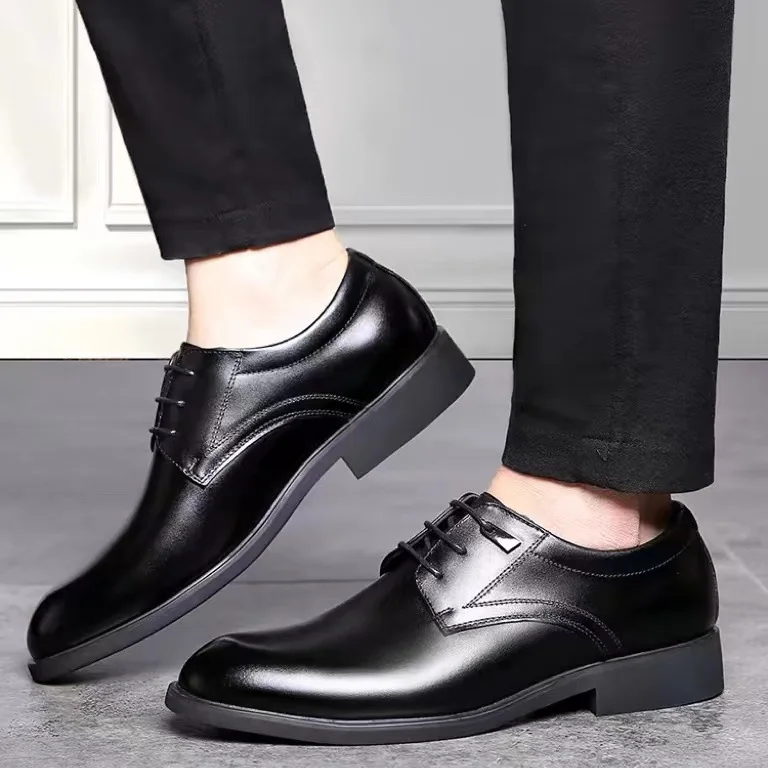 New Plus Size 37-49 Shoes Men's Flat Heightening Business Shoes Banquet Leather Shoes for Man British Casual Wedding Suit Shoe