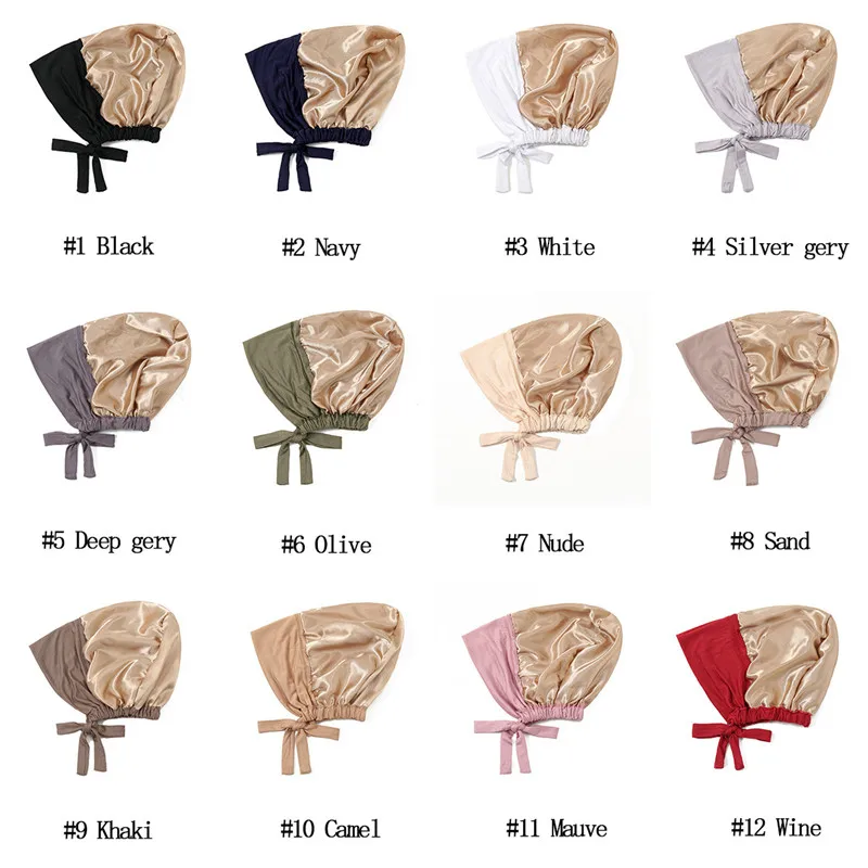 2022 New Women Plain Modal Stain Turban Cap Muslim Fashion Elastic Tie Back Head Wraps Ladies Headband Bonnet Islamic Hijab Caps