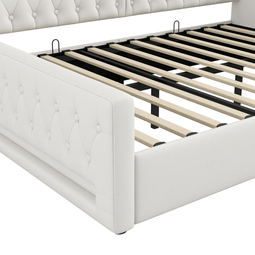 Bettgestelle und -gestelle, graues gepolstertes Tagesbett mit LED-Streifen, Stauraum unter dem Bett (ohne Matratze), Einzelbett in Doppelbettgröße – Detail 11