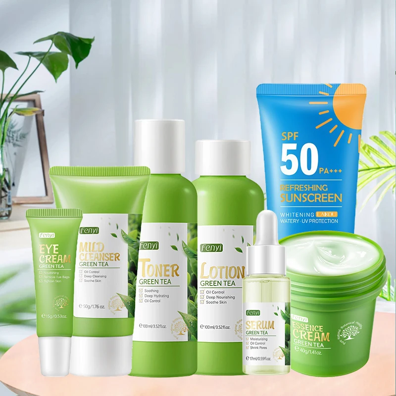 Green Tea Facial Kit Korean Cosmetics Acne Treatment Face Serum