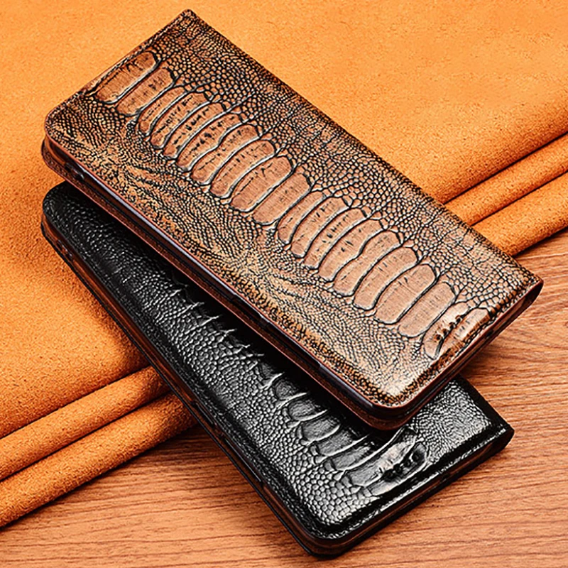 

Luxury Ostrich Pattern Leather Wallet Flip Phone Case For OPPO Realme C20 C20A C21 C21Y C25 C25Y C25s C30 C31 C35 Magnetic Cover