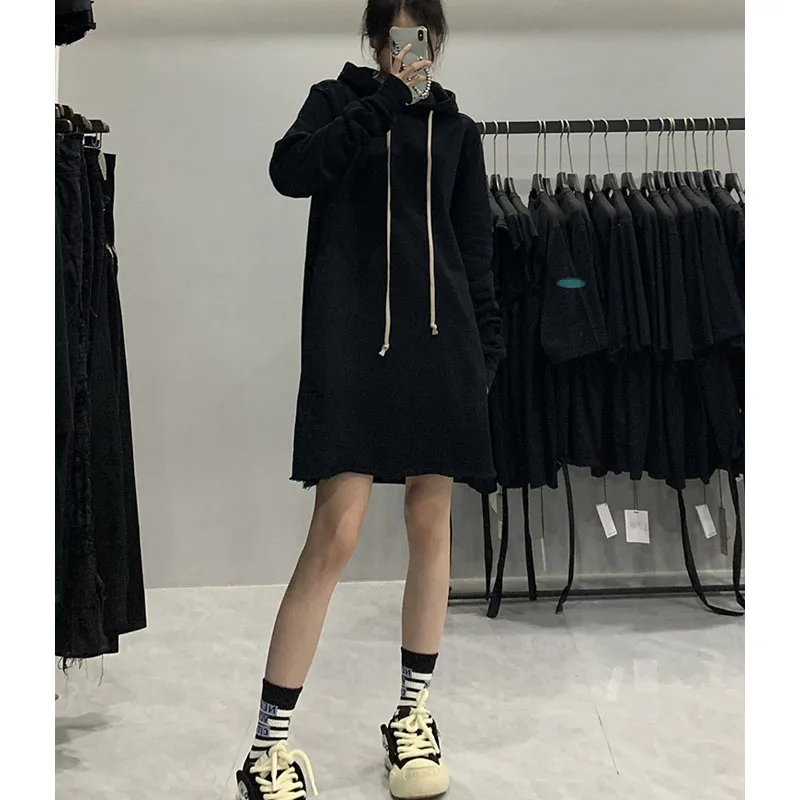 

High Street Rick Oversized Hoodies for Men Y2k Women Clothes Streetwear Ro Owens Black Solid Color Fashionable New Model