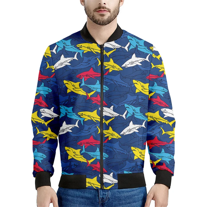 thumbnail image 1 of Chaqueta con cremallera con estampado de tiburón de dibujos animados para hombres y niños, sudadera con capucha con estampado 3D de animales del océano y peces, chaquetas de calle geniales, abrigos, 1 of 5