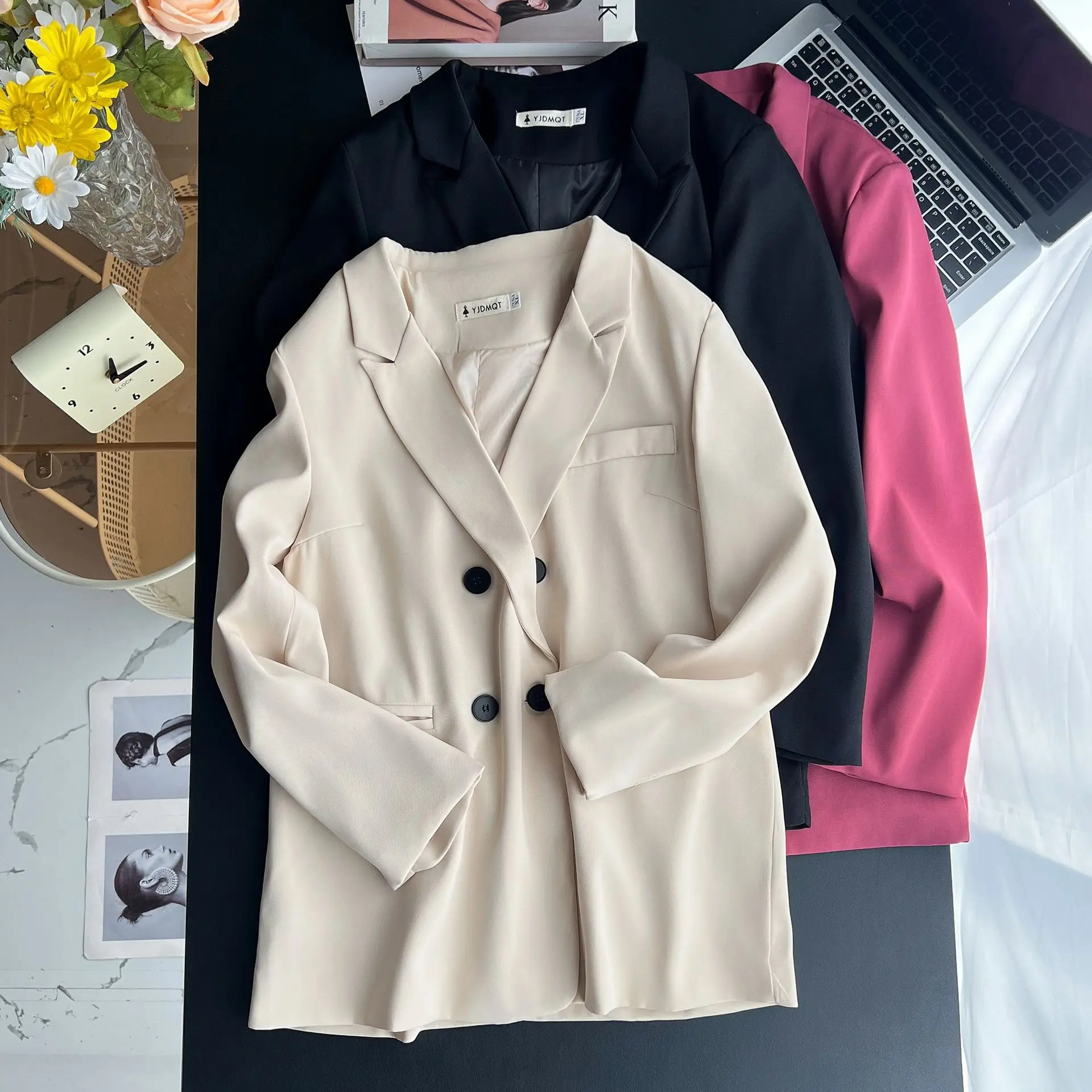 Women's Double Breasted Blazer, Casual Suit Jacket, Plus Size, Spring and Autumn, New, 00571